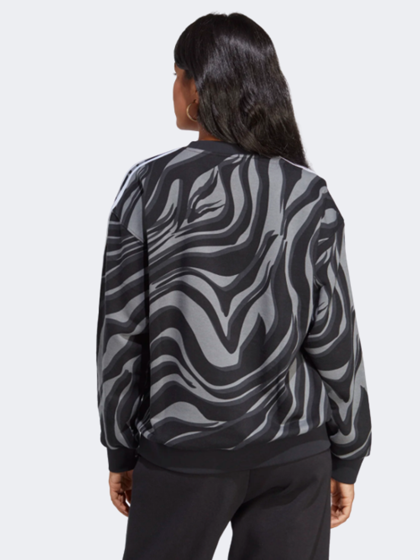 Adidas Abstract Allover Animal Print Women Original Sweatshirt Black/Grey