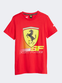Puma Ferrari Race Tonal Big Shield Boys Lifestyle T-Shirt Rosso Corsa
